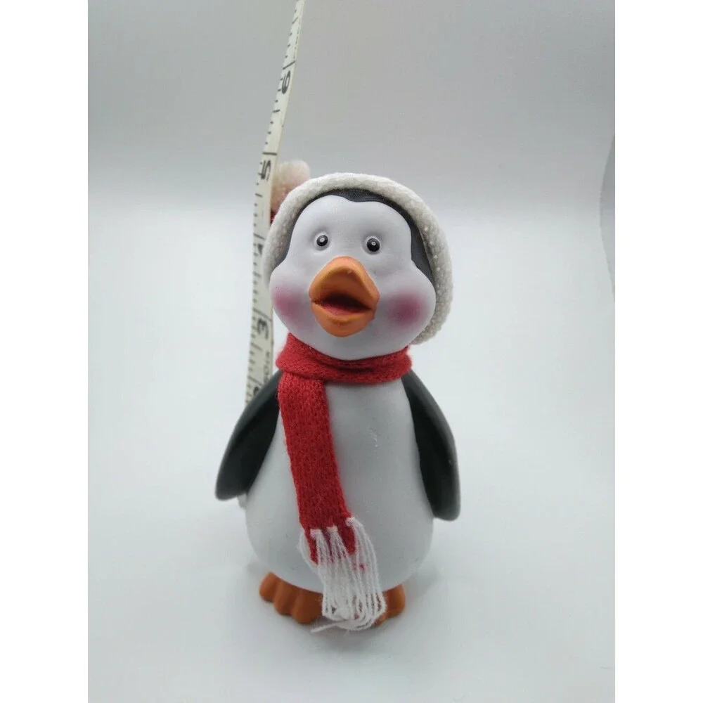 Vintage Christmas Penguin Figurine Red Scarf Hat Decor Collectible 1999 New NOS